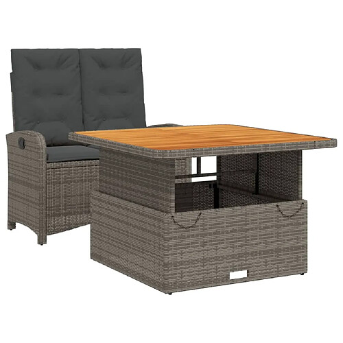 Maison Chic Ensemble à manger d'extérieur 2 pcs avec coussins,Salon de jardin,Mobilier de jardin gris rotin -GKD525814