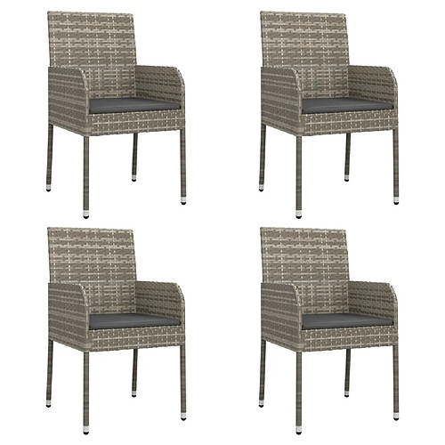 Maison Chic Lot de 4 Chaises de jardin,Fauteuil d'extérieur avec coussins Résine tressée Gris -MN13063