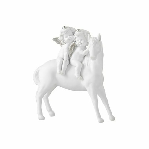 Paris Prix Statue Déco en Résine Cheval & 2 Anges 24cm Blanc