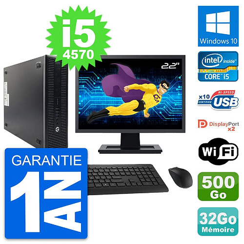 PC HP 600 G1 SFF Ecran 22" Intel i5-4570 RAM 32Go Disque 500Go Windows 10 Wifi · Occasion