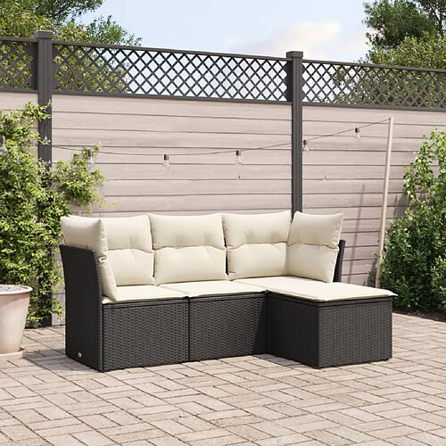 vidaXL Salon de jardin 4 pcs avec coussins noir résine tressée