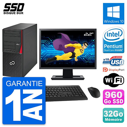 PC Tour Fujitsu P720 Ecran 22" Intel G3220 RAM 32Go SSD 960Go Windows 10 Wifi · Occasion