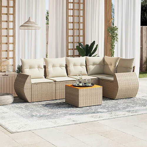 vidaXL Salon de jardin avec coussins 6 pcs beige résine tressée