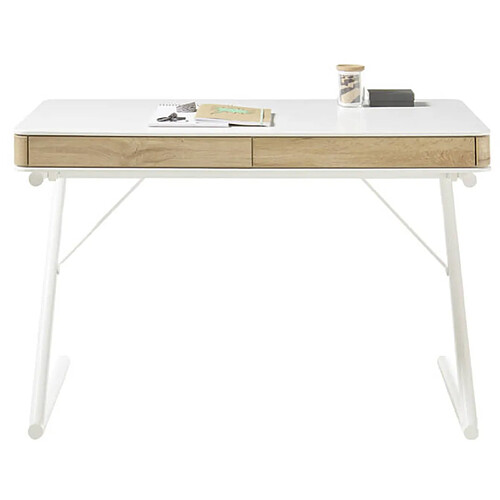 Pegane Bureau d'ordinateur avec 2 tiroirs coloris blanc mat - Longueur 120 x Hauteur 75 x Profondeur 60 cm