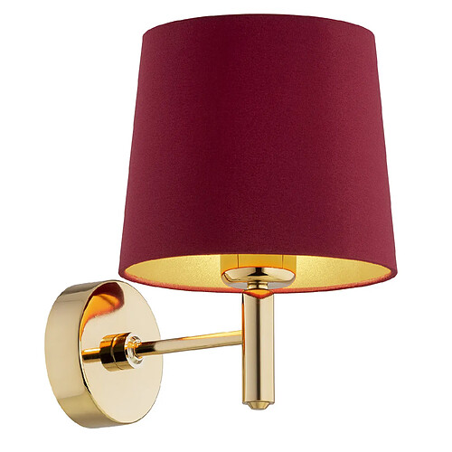 Lumière Applique Plus avec abat-jour rouge (intérieur doré), laiton foncé