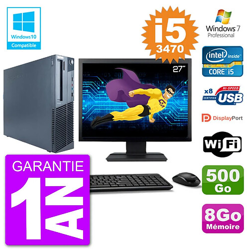 PC Lenovo M82 SFF Ecran 27" i5-3470 RAM 8Go Disque 500Go Graveur DVD Wifi W7 · Occasion