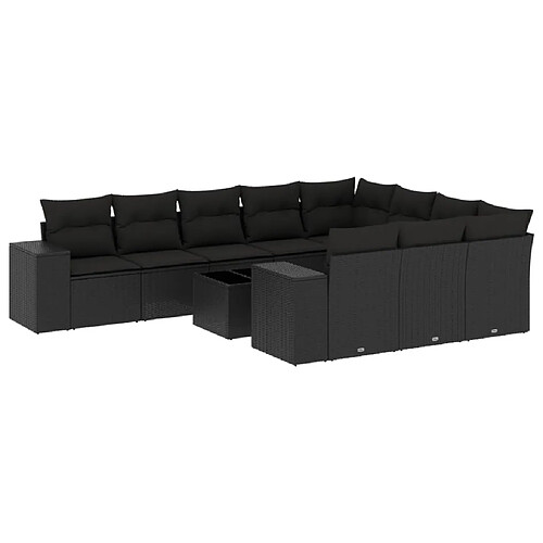 Maison Chic Salon de jardin 11 pcs avec coussins, Ensemble Tables et chaises d'extérieur noir résine tressée -GKD797341