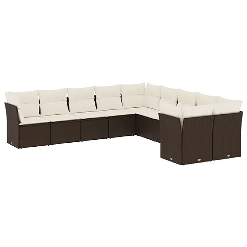 Maison Chic Salon de jardin 10 pcs avec coussins, Ensemble Tables et chaises d'extérieur marron résine tressée -GKD847012