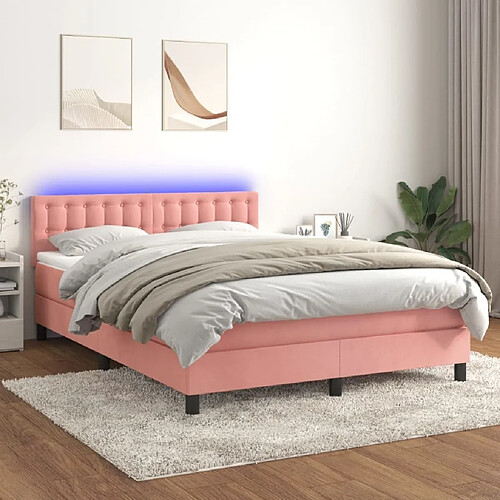 Sommier à lattes et LED,Cadre à lattes de lit avec matelas pour Adulte Rose 140x200 cm -MN68966