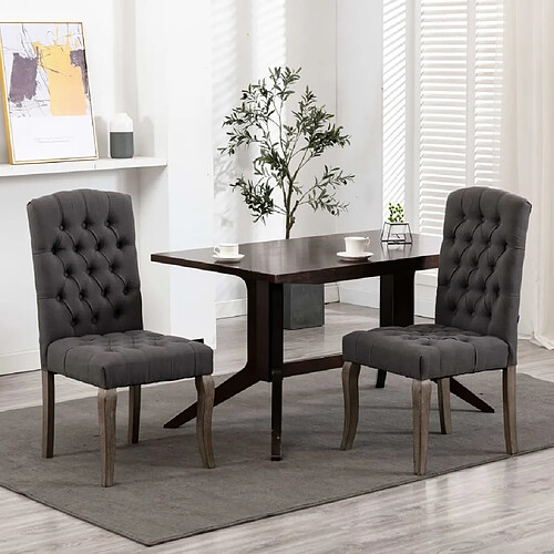 Maison Chic Lot de 2 Chaises à manger modernes,Chaises à dîner gris tissu à l'aspect de lin -MN20587