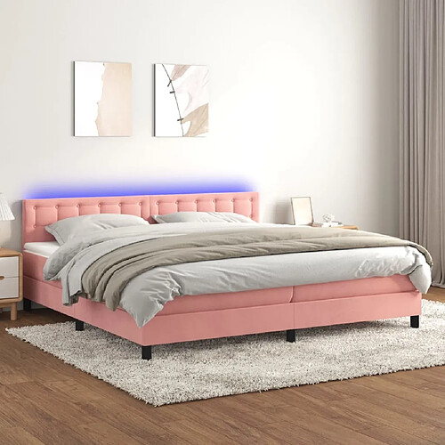 Sommier à lattes et LED,Cadre à lattes de lit avec matelas pour Adulte Rose 200x200 cm -MN78215