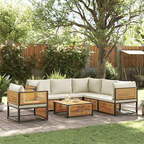 vidaXL Salon de jardin avec coussins 7 pcs bois massif d'acacia