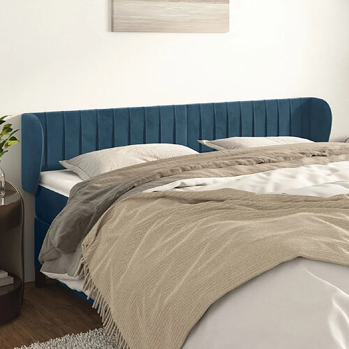 Maison Chic Tête de lit scandinave avec oreilles,meuble de chambre Bleu foncé 163x23x78/88 cm Velours -MN92430