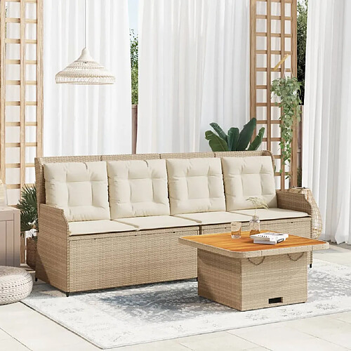 vidaXL Salon de jardin avec coussins 3 pcs beige résine tressée