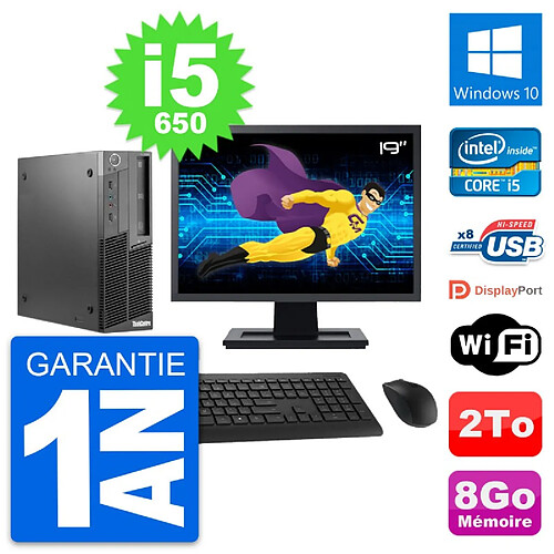 PC Lenovo M90 SFF Ecran 19" Intel Core i5-650 RAM 8Go Disque 2To Windows 10 Wifi · Occasion