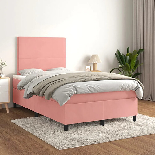 vidaXL Sommier à lattes de lit avec matelas Rose 120x200 cm Velours