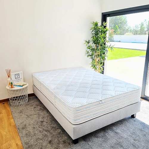 LUXURY LITERIE Ensemble matelas Thermotec 160x200 cm + sommier gris ep20cm