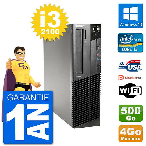 PC Lenovo M91p SFF Intel i3-2100 RAM 4Go Disque Dur 500Go Windows 10 Wifi · Occasion