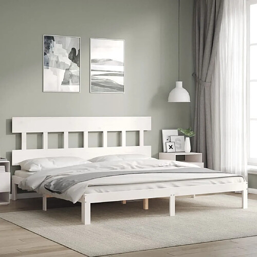 vidaXL Cadre de lit avec tête de lit blanc 200x200 cm bois massif