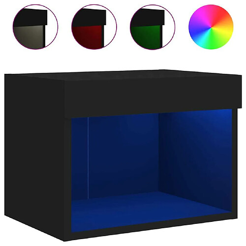 Maison Chic Table de chevet | Table de nuit murale avec lumières LED noir -GKD43398