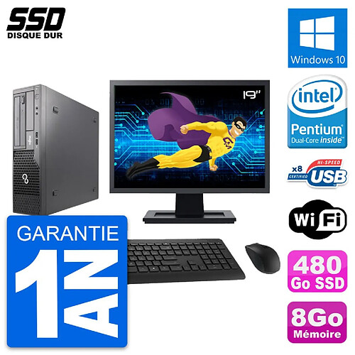 PC Fujitsu E500 E85+ DT Ecran 19" Intel G630 RAM 8Go SSD 480Go Windows 10 Wifi · Occasion