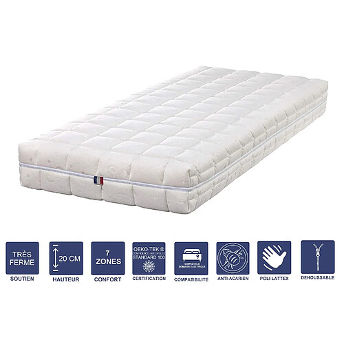 Literie Julien Matelas Mémoire de Forme + Alèse 160x200 x 20 cm Très Ferme - Spécial Sommier Electrique - Déhoussable Housse Lavable - 7 Zones de Confort - Noyau Poli Lattex HR Dernière Génération - Très Respirant