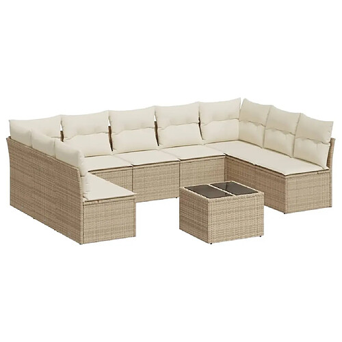 Maison Chic Salon de jardin avec coussins 10 pcs | Ensemble de Table et chaises | Mobilier d'Extérieur beige résine tressée -GKD67667