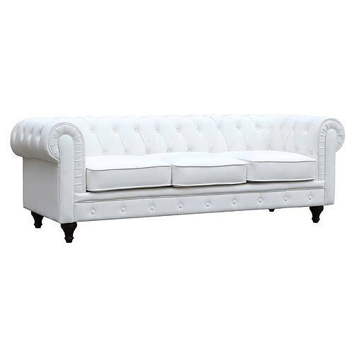 Habitat Et Jardin Canapé fixe Chesterfield Aliza - 208 x 82 x 70 cm - 3 places - Blanc