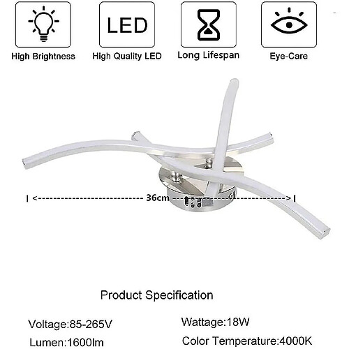 Universal Lampe LED Plafond Lampe courbe élégante 3 panneaux LED intégrés 18W 1600 cavité neutre