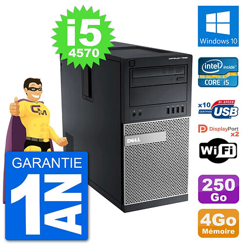 PC Tour Dell 7020 Intel Core i5-4570 RAM 4Go Disque Dur 250Go Windows 10 Wifi · Occasion