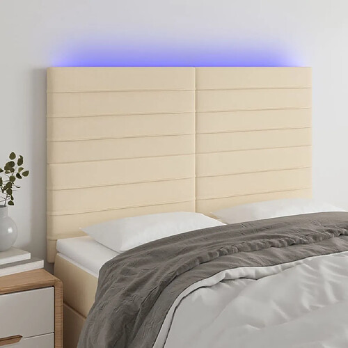 Maison Chic Tête de lit scandinave à LED,meuble de chambre Crème 144x5x118/128 cm Tissu -MN15397