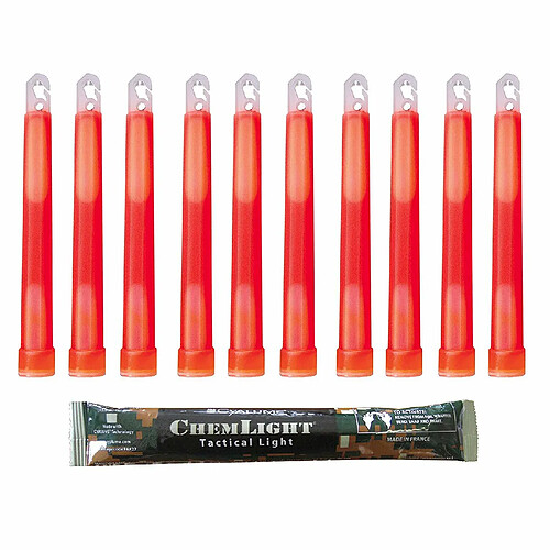 Cyalume Bâton lumineux rouge militaire ChemLight Lightsticks 15cm, Light Sticks très lumineux avec durée de 12 heures (Boite de 10)