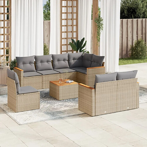 vidaXL Salon de jardin avec coussins 9pcs mélange beige résine tressée