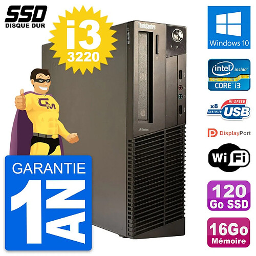 PC Lenovo ThinkCentre M82 SFF Intel i3-3220 RAM 16Go SSD 120Go Windows 10 Wifi · Occasion