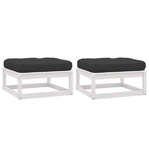 vidaXL Repose-pieds de jardin avec coussins lot de 2 Blanc Bois de pin