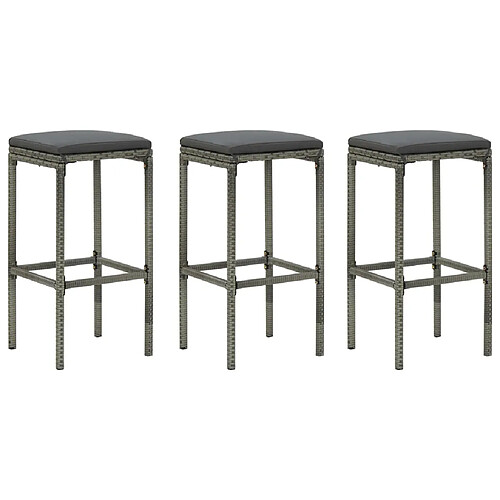 vidaXL Tabourets de bar avec coussins lot de 3 gris résine tressée