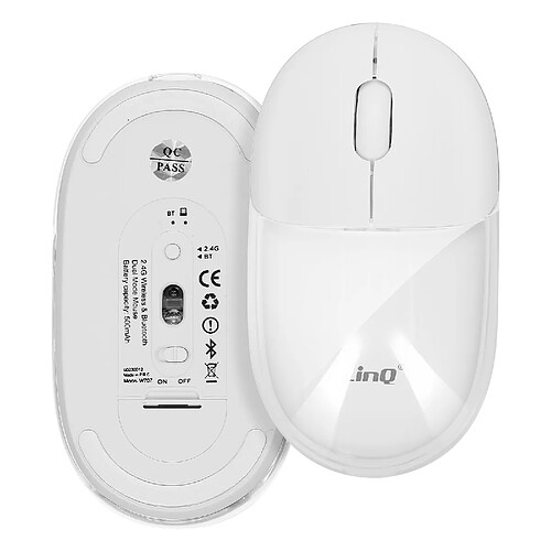 LinQ Souris Sans fil Optique Bluetooth ou WiFi 2.4 GHz LED RGB Dongle USB Blanc