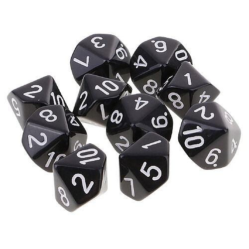 10pcs Dés à 10 Faces Dés Polyédriques D10 Pour Jeux De Donjons Et Dragons Noirs