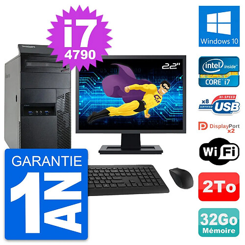 PC Tour Lenovo M93p Ecran 22" Intel i7-4790 RAM 32Go Disque 2To Windows 10 Wifi · Occasion