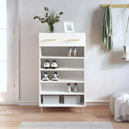 Maison Chic Armoire à Chaussures,Meuble de Rangement à Chaussures blanc 60x35x105 cm bois d'ingénierie -MN36954