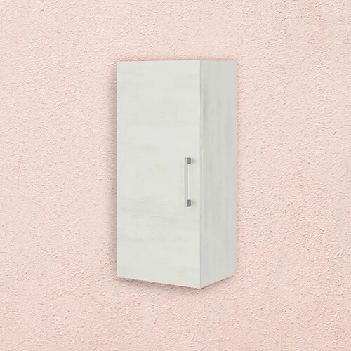 Kiamami Valentina ARMOIRE DE TOILETTE SUSPENDUE 1 PORTE CHÊNE BLANC POIGNÉE CHROMÉE| RIMINI