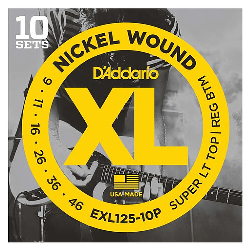 10 Jeux de cordes guitare électrique D'addario EXL125-10P