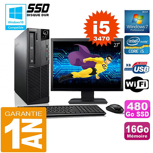 PC Lenovo M92p SFF Core I5-3470 Ram 16Go Disque 480 Go SSD Wifi W7 Ecran 27" · Occasion