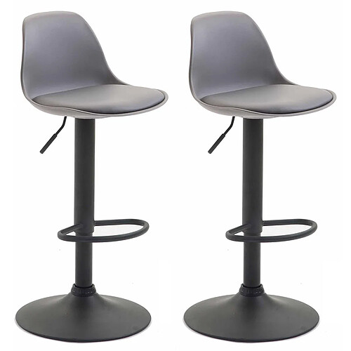 Decoshop26 Lot de 2 tabourets de bar moderne et confortable assise en PVC gris coque en plastique et pieds en métal noir 10_0004239