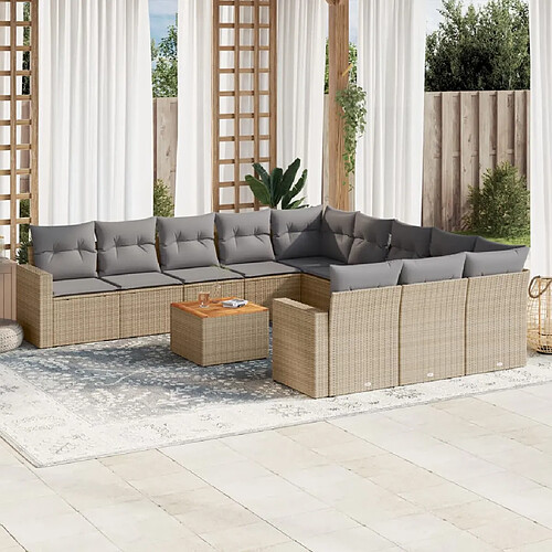 vidaXL Salon de jardin avec coussins 12 pcs beige résine tressée