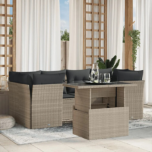 vidaXL Salon de jardin avec coussins 7 pcs gris clair résine tressée