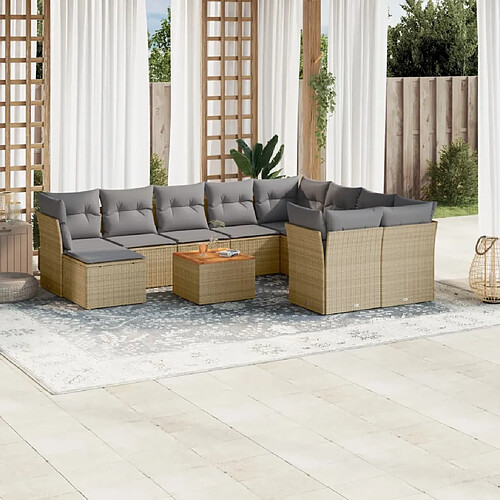 vidaXL Salon de jardin 11 pcs avec coussins beige résine tressée