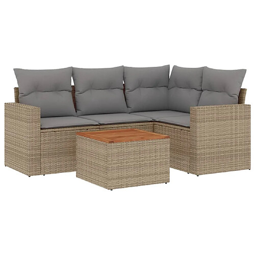 Maison Chic Salon de jardin avec coussins 5 pcs | Ensemble de Table et chaises | Mobilier d'Extérieur beige résine tressée -GKD76094