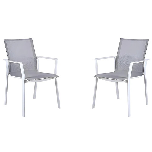 Vente-Unique Lot de 2 fauteuils de jardin empilables en aluminium et textilène - Gris et blanc - MANAUS de MYLIA