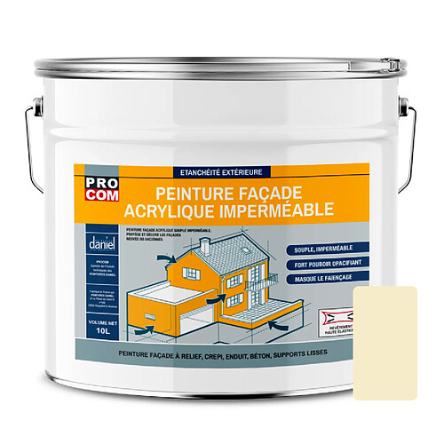 PRO COM Peinture façade PROCOM crépi, façade à relief, imperméabilisation et protection des façades - Durable jusqu'à 10 ans-10 litres-Sable (RAL 9001)